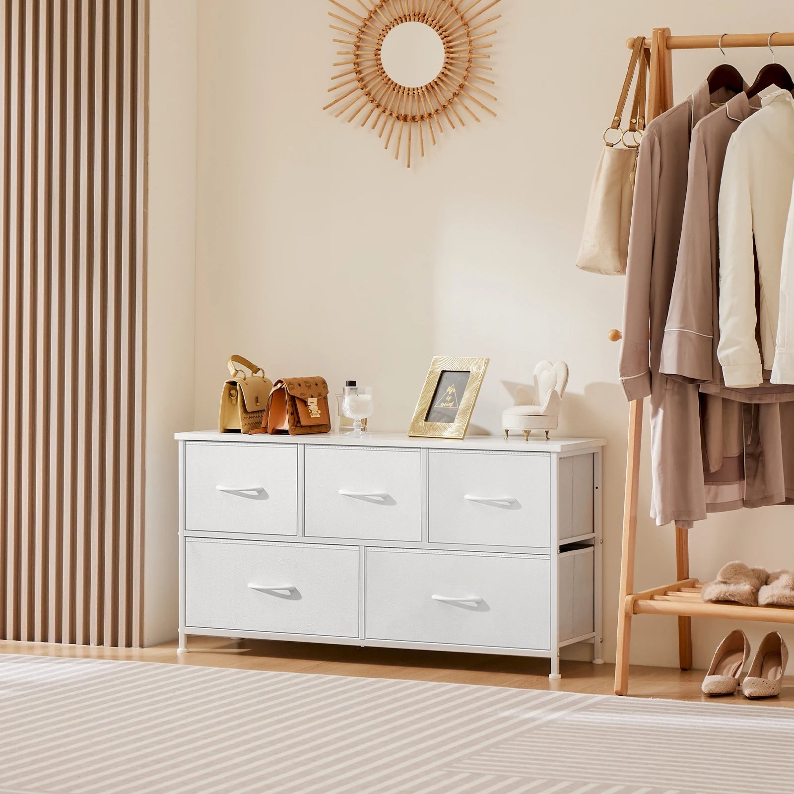 White Fabric Drawers Chest Wardrobe Closet For Storage Cabinet