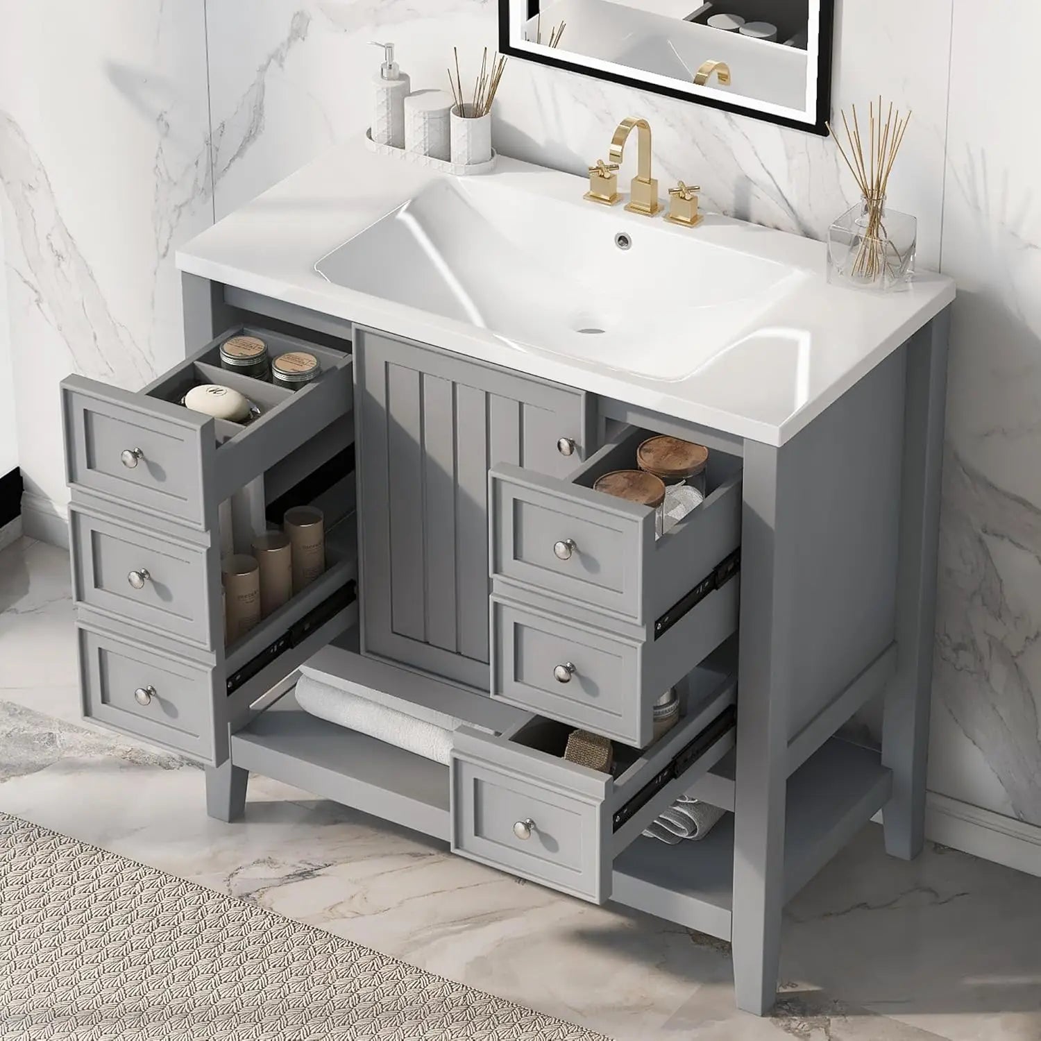 Bathroom Vanity Cabinet Sink Top Combo Single Door 3 Drrawers