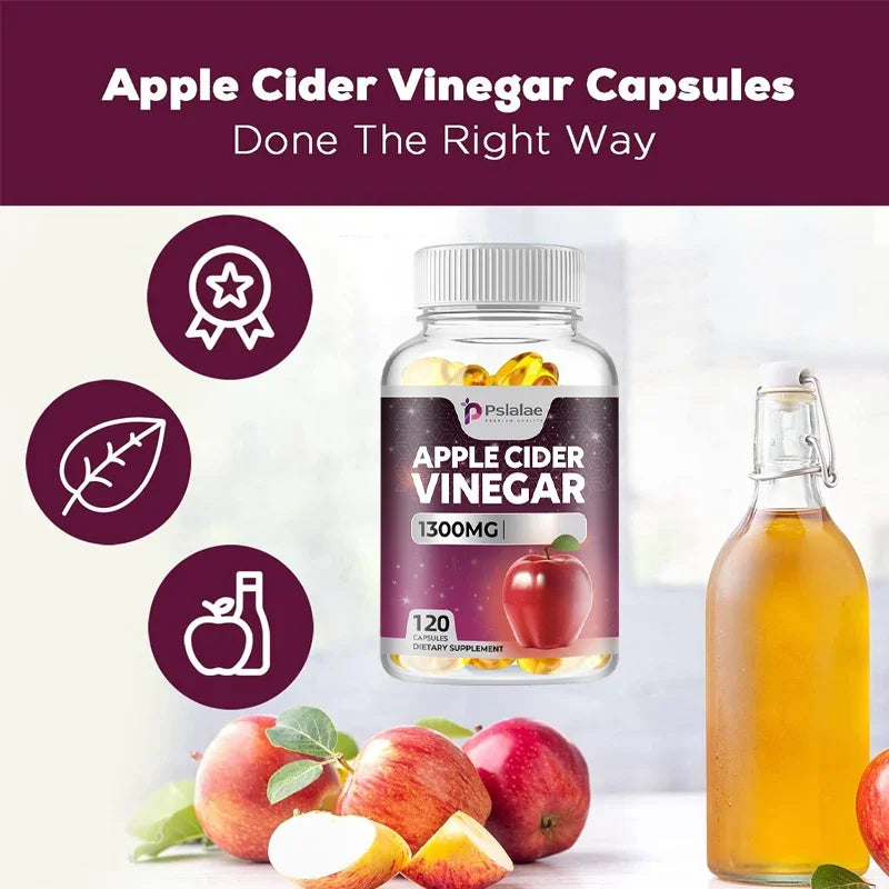Apple Cider Vinegar Capsules - Detox, Fat Burning, Weight Management, Appetite Suppressant, Bloating Relief - 120 Capsules