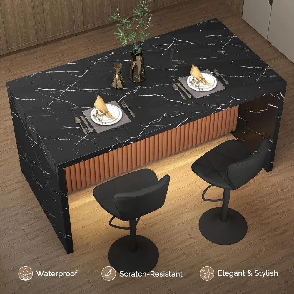 Large Modern Rectangle Imitation Marble Island Table with LED Lights