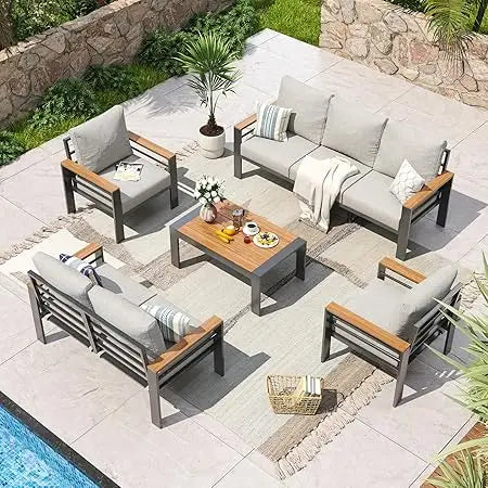 Aluminum Patio Furniture Set 7 Seats with Washable Thick Cushions