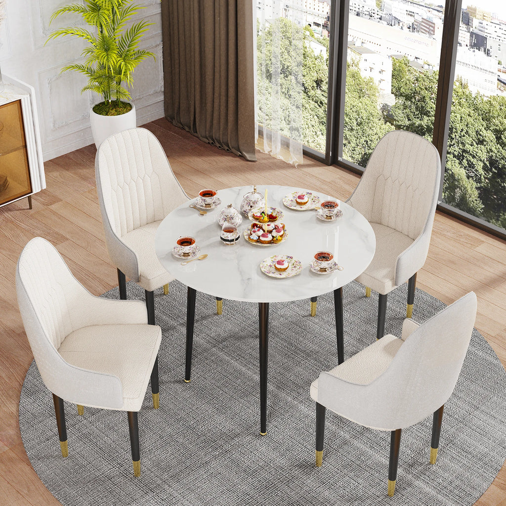 32" Sintered Stone Dining Round Reception Coffee Table with Black Metal Legs