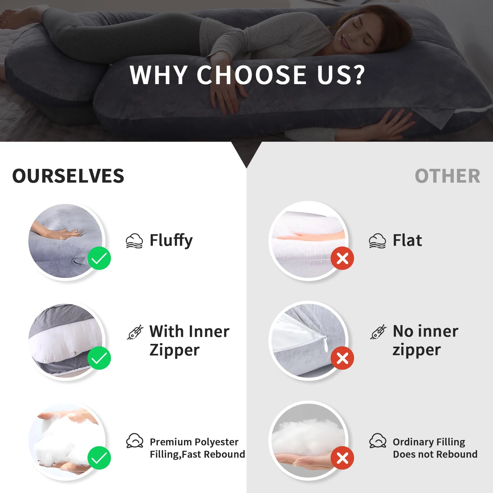 Pillows for Sleeping, G Shaped Full Body Pillow with Removable Cover