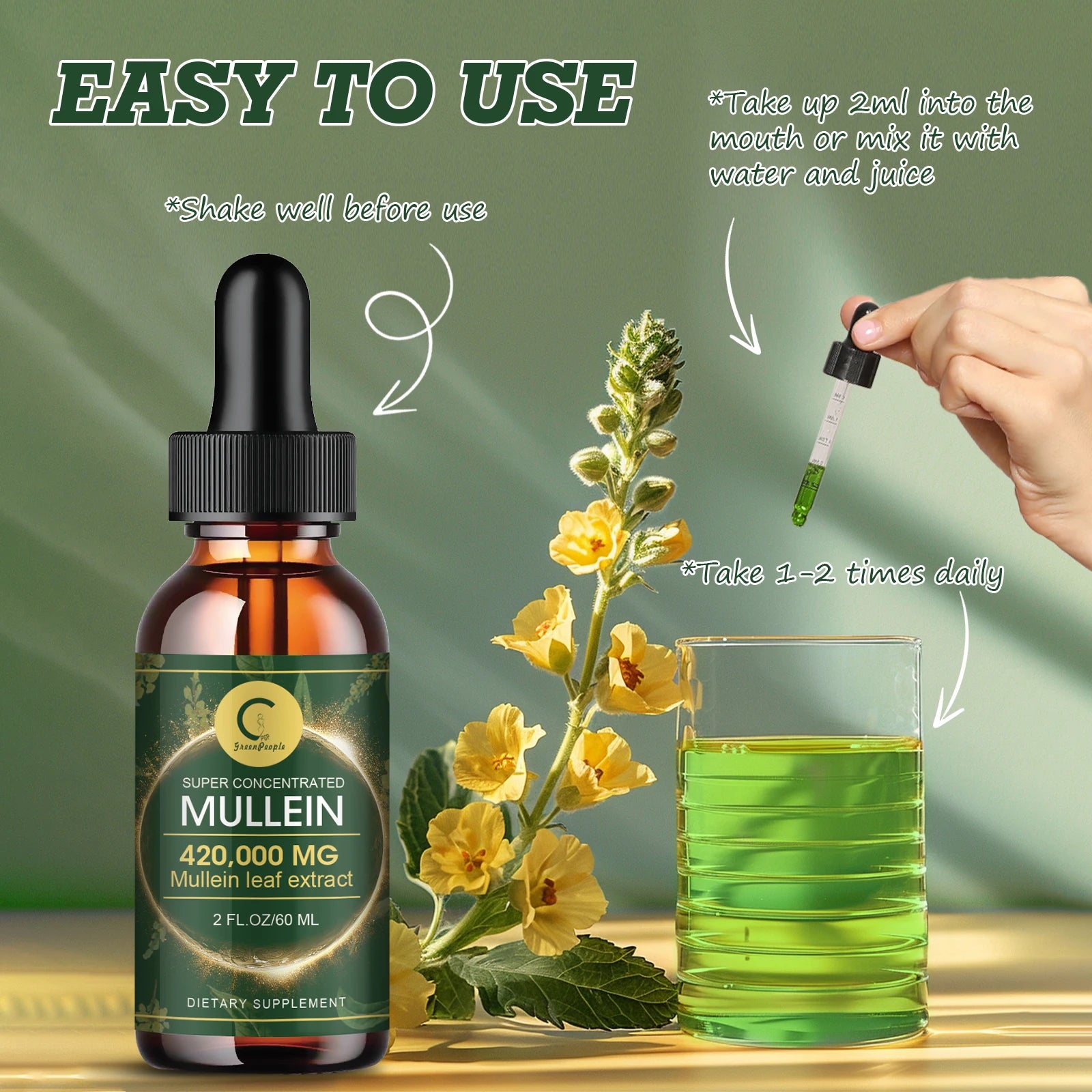 60ML Mullein Drops for Lungs Health ,Lung Detox & Cleanse, Support for Respiratory, Immune, Digestive System