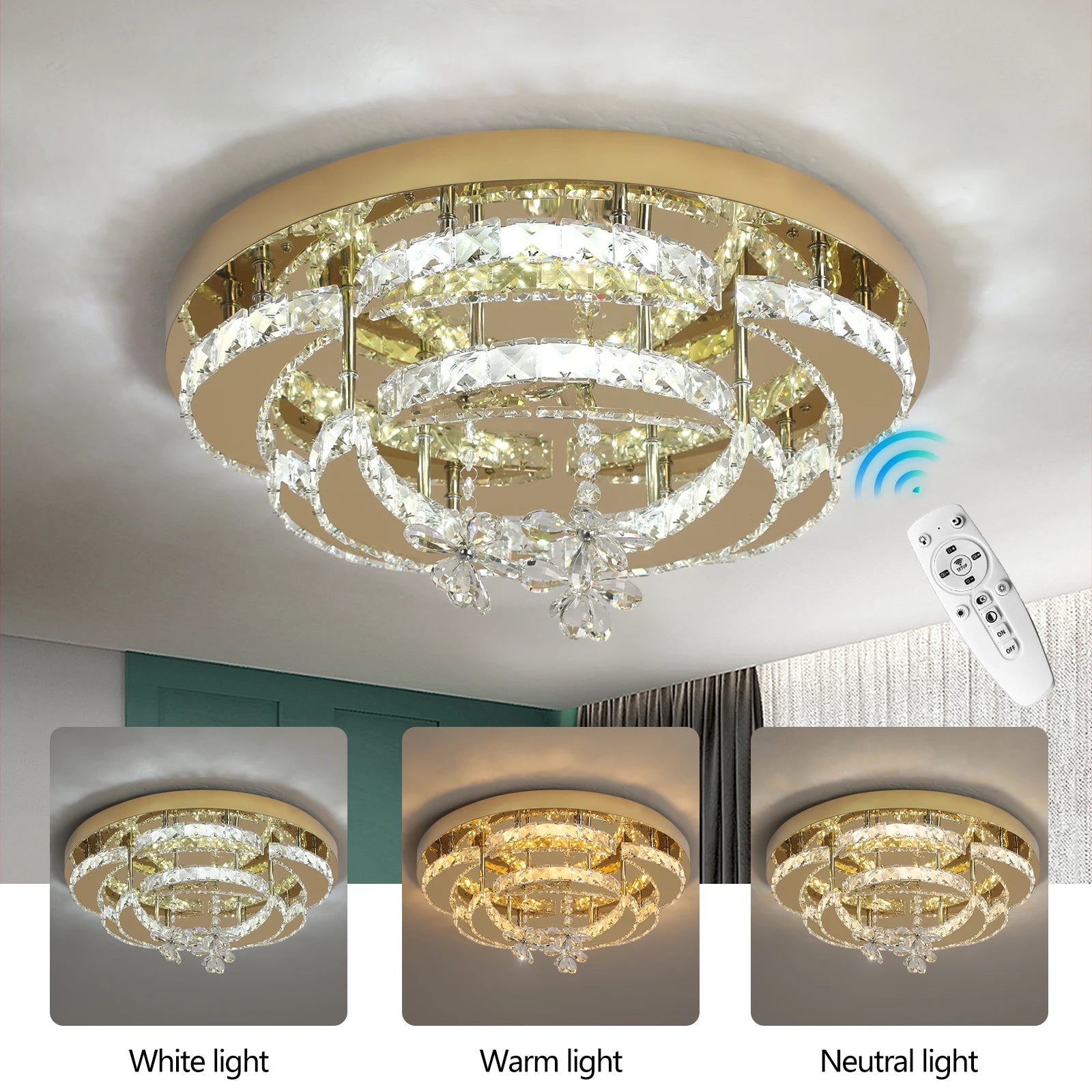 Luxury Gold K9 Crystal Ceiling Lamp Dimmable Led Chandelier