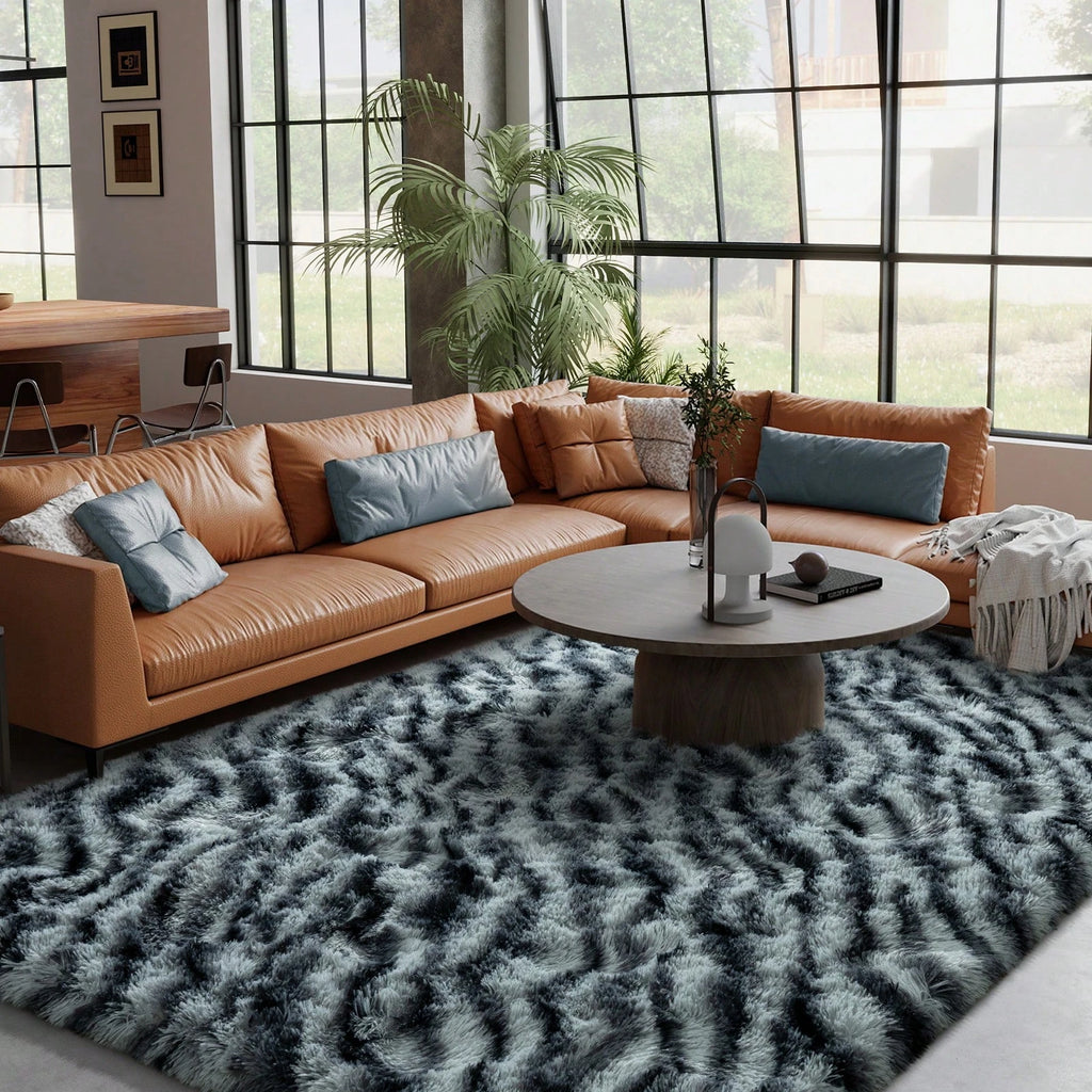 Fluffy Long Shag Zebra Print Washable Area Rug