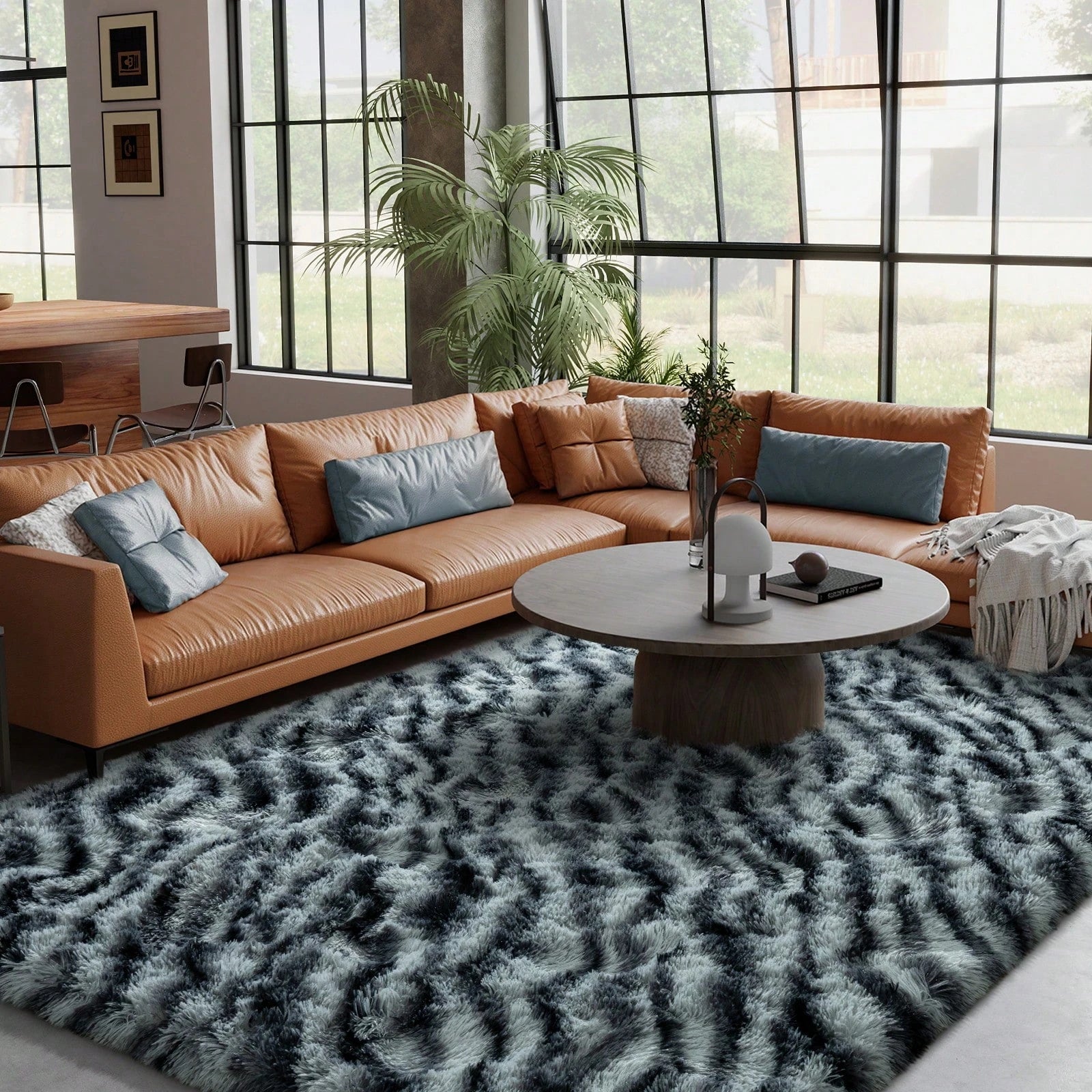 Fluffy Long Shag Zebra Print Washable Area Rug