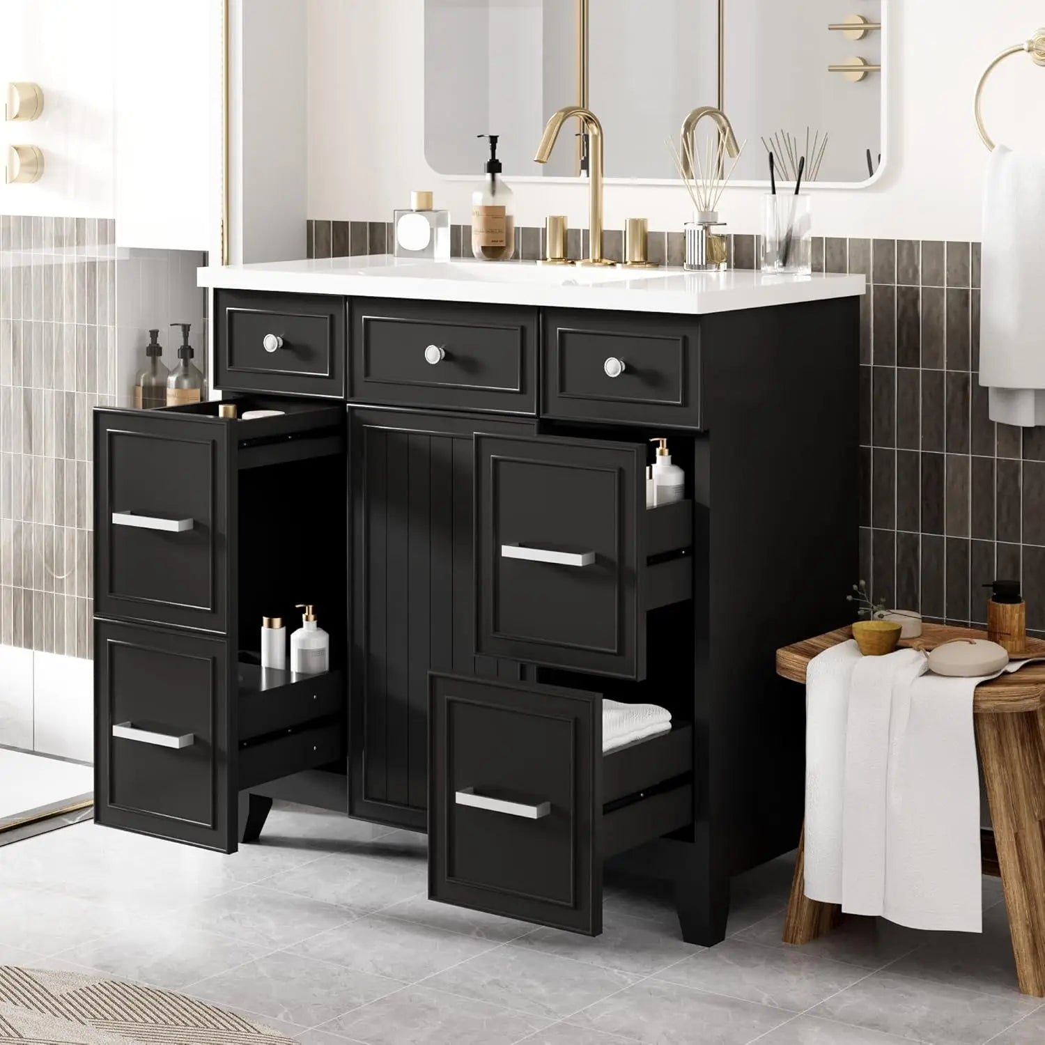 Bathroom Vanity Cabinet Sink Top Combo Single Door 3 Drrawers