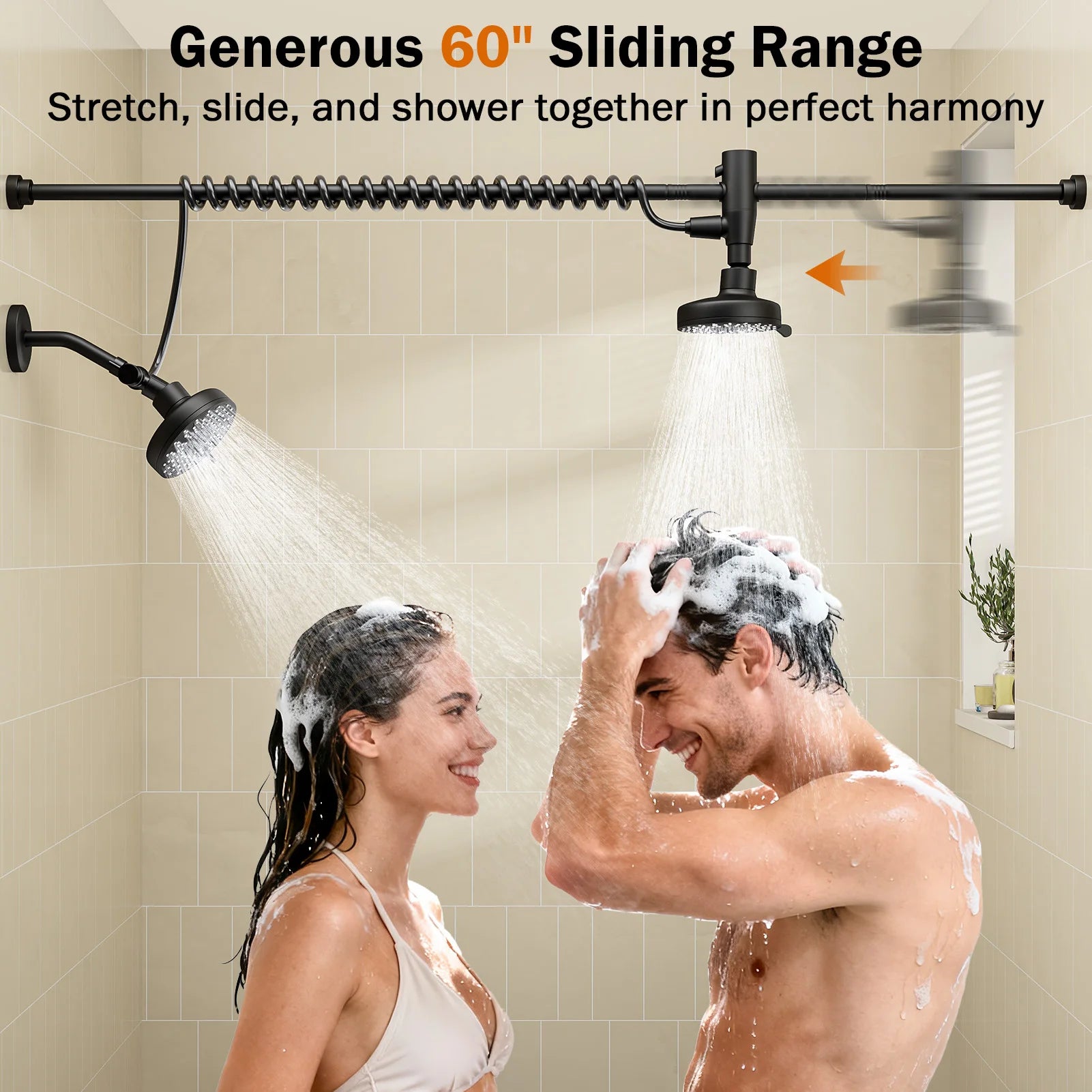 Dual Shower Head with Original Adjustable Slider, High Pressure Double Shower Head