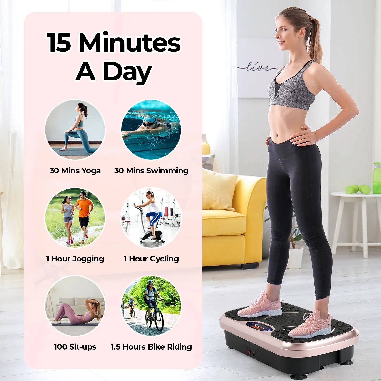 Vibration Plate Exercise Machine - Whole Body Workout Vibration Fitness Platform w/ Loop Bands - Home Training Equipment