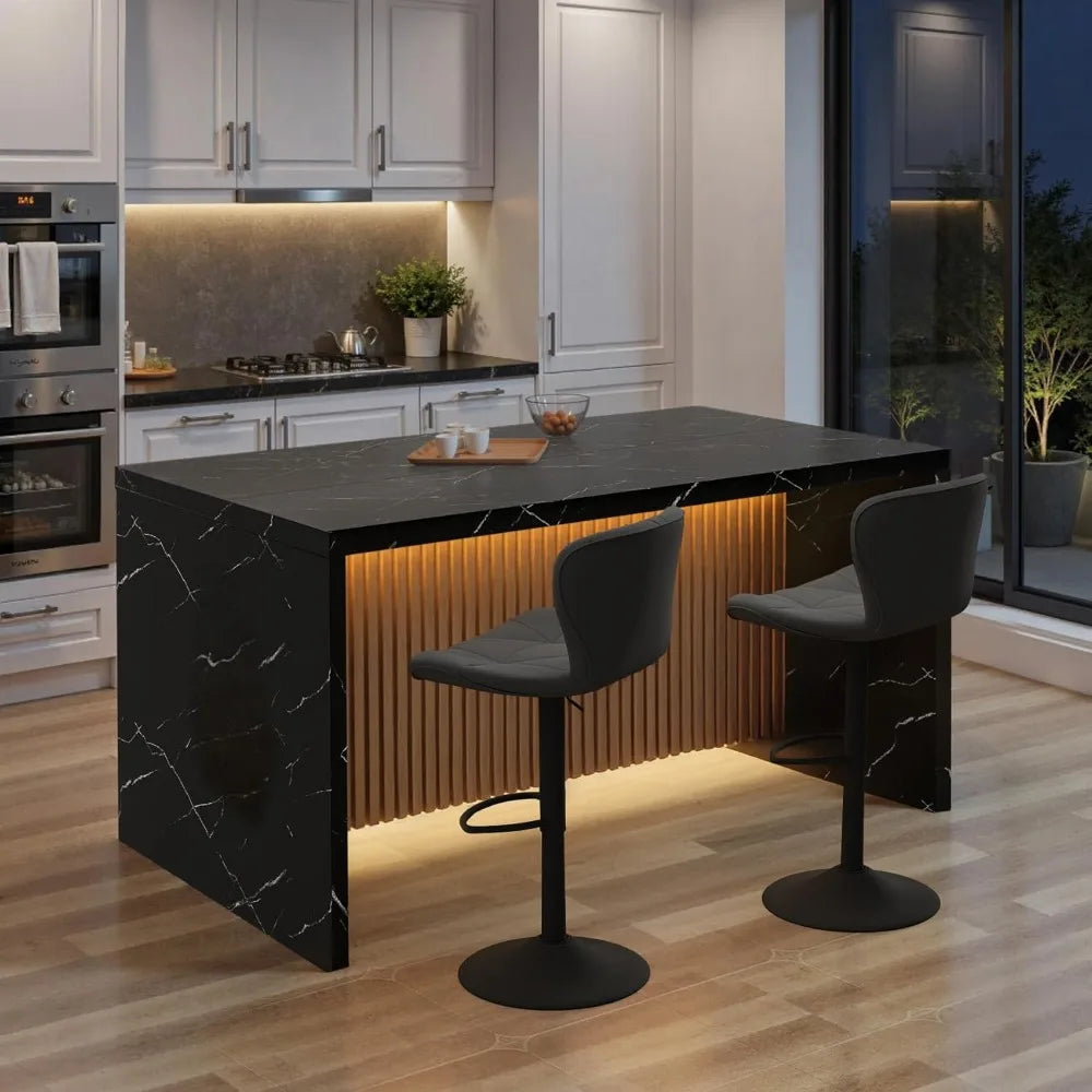 Large Modern Rectangle Imitation Marble Island Table with LED Lights