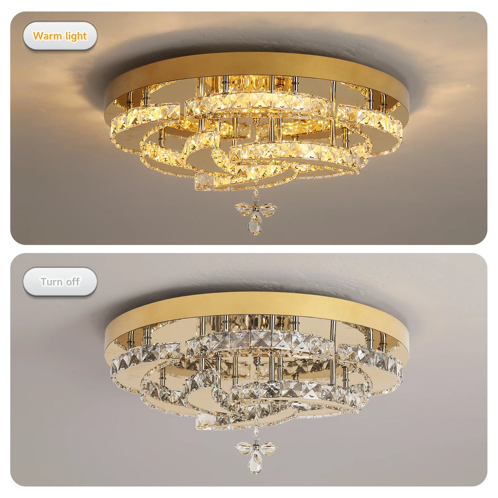 Luxury Gold K9 Crystal Ceiling Lamp Dimmable Led Chandelier