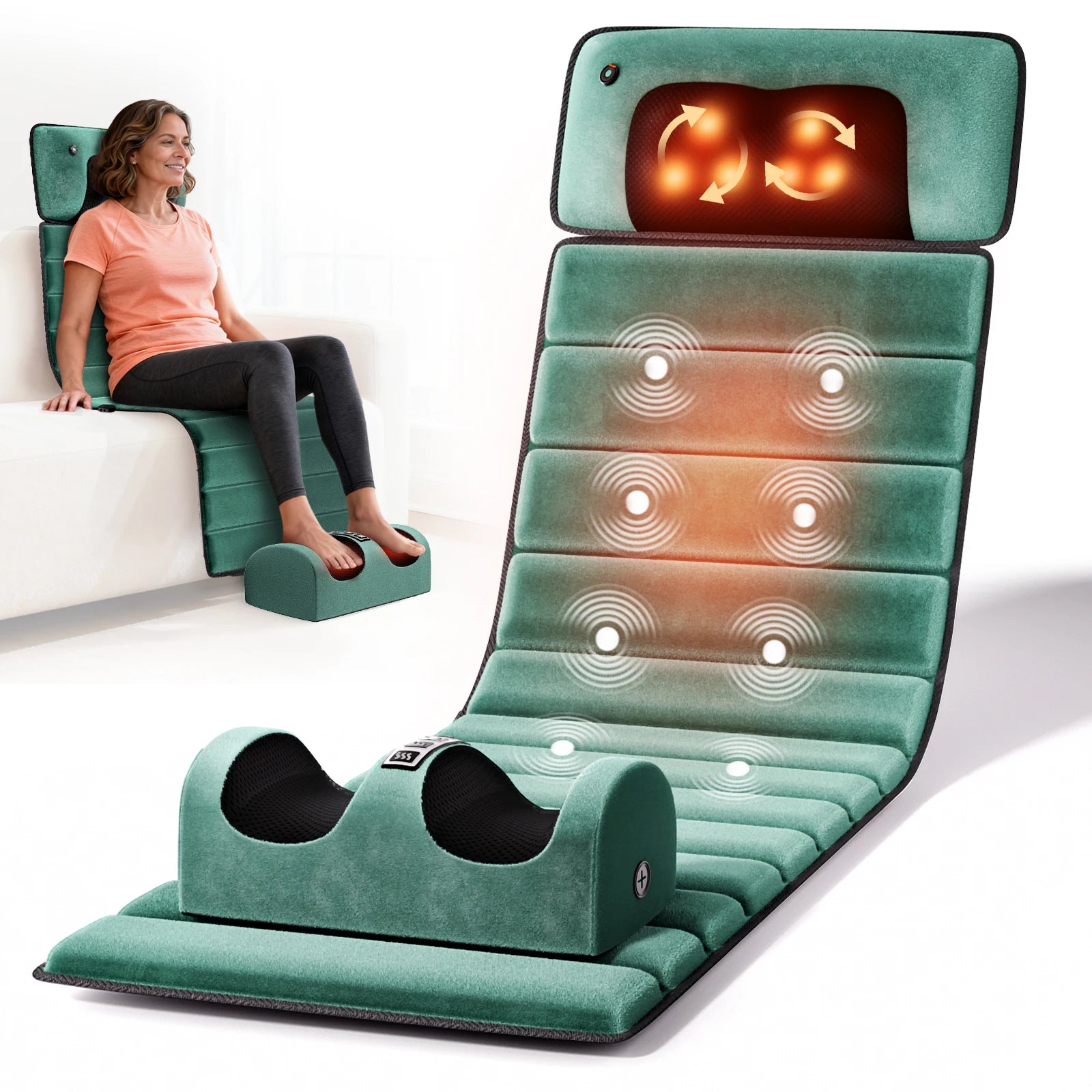 Full Body Massage Mat with Heat, Detachable Massager Pad Deep Tissue Pain Relief Vibrating Motors and 9 Speed Settings Relax