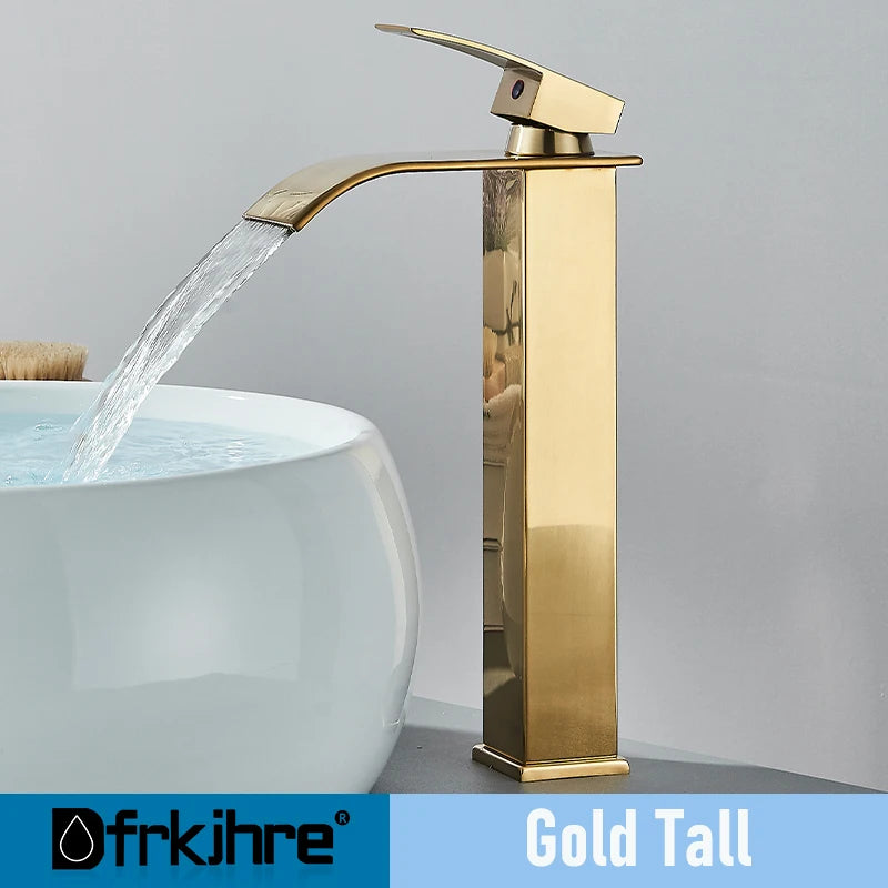 Bathroom Copper Waterfall Stainless Steel Basin Faucet Hot and Cold Dual Control Faucet