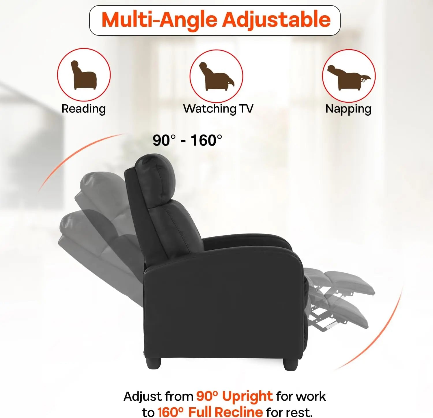 Massage Recliner Sofa with Lumbar Support and Adjustable Backrest