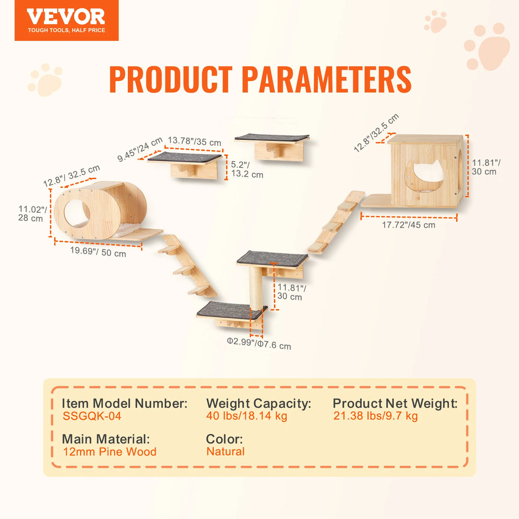 Wall Mounted Cat Shelves and Perches with Jumping Boards Hammocks