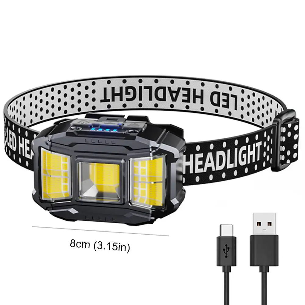 LED USB Charging Head Mounted Flashlight Powerful Headlight Torch for Outdoors