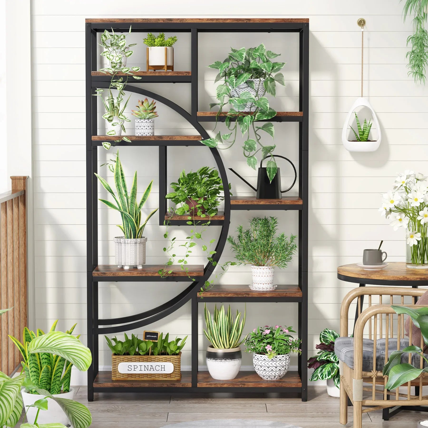 Bookshelf Industrial 5 Tier Etagere Bookcase, Freestanding Tall Bookshelves Display Shelf Organizer