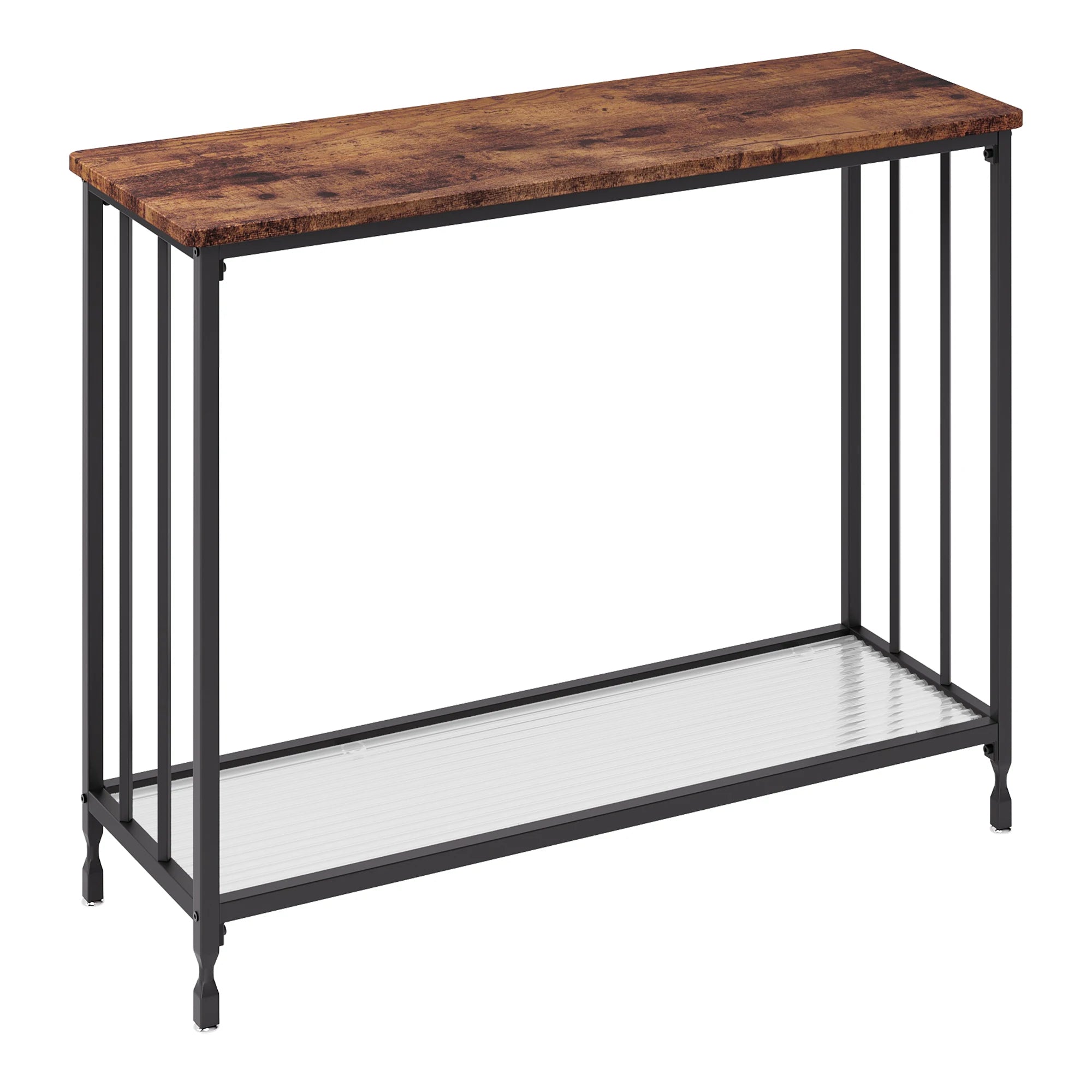 Console Table Narrow Entryway Table with Glass Shelf Metal Frame 33.5” Behind Couch Table
