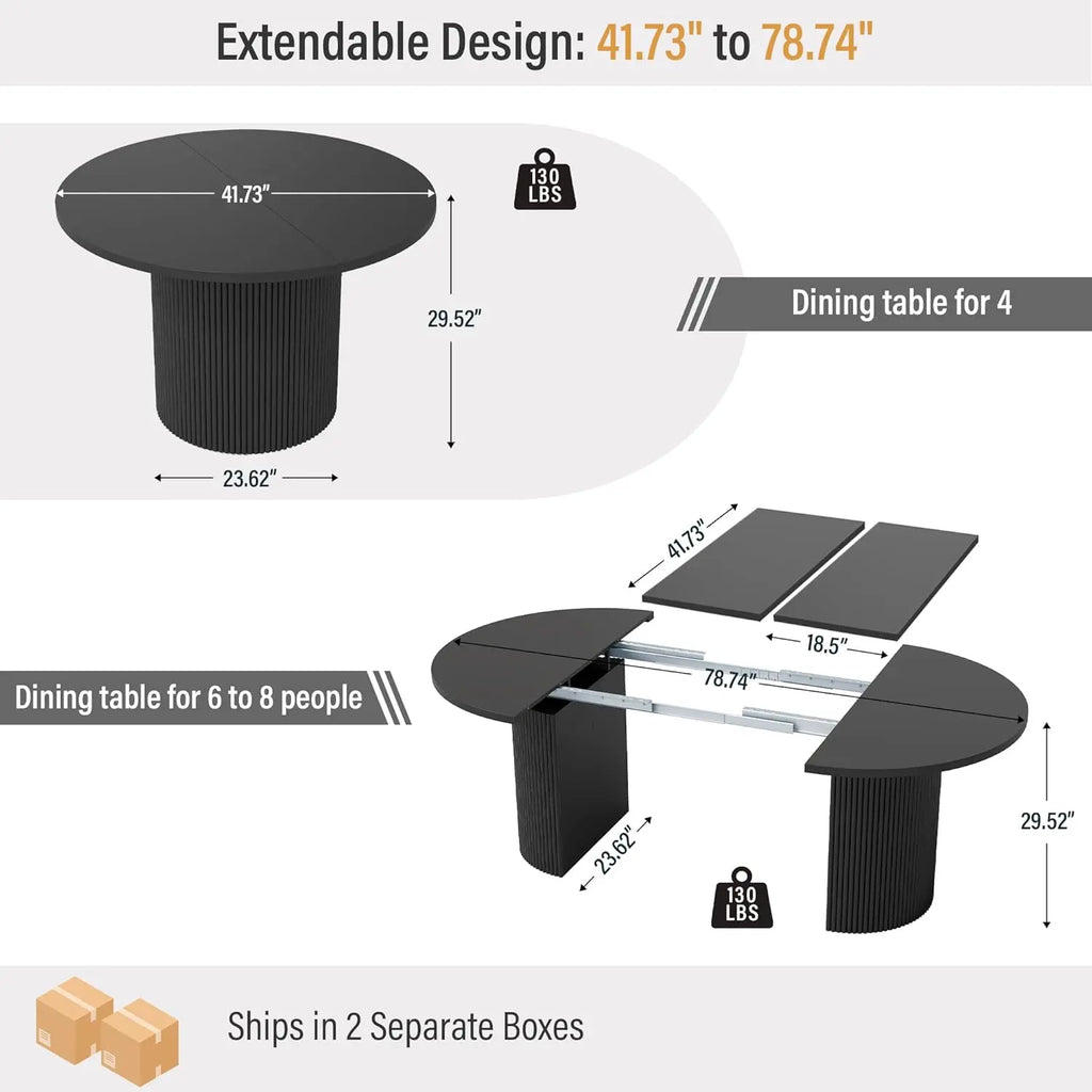 Round Expandable Fluted Base Modern Oval Dining Table