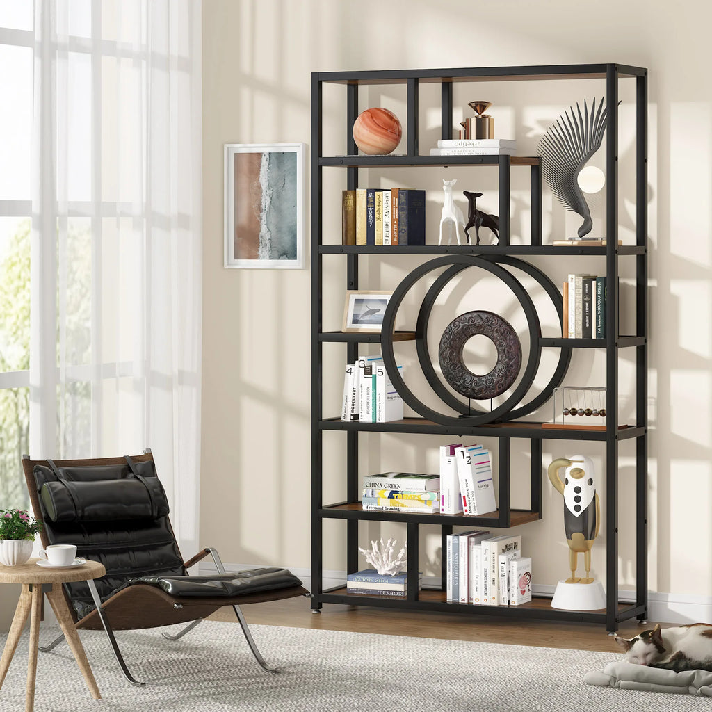 Bookshelf Industrial 5 Tier Etagere Bookcase, Freestanding Tall Bookshelves Display Shelf Organizer