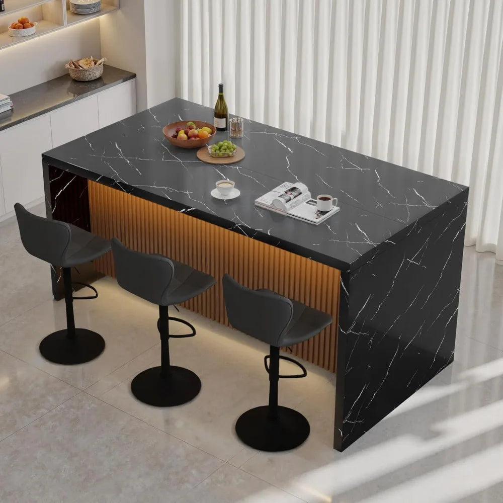 Large Modern Rectangle Imitation Marble Island Table with LED Lights
