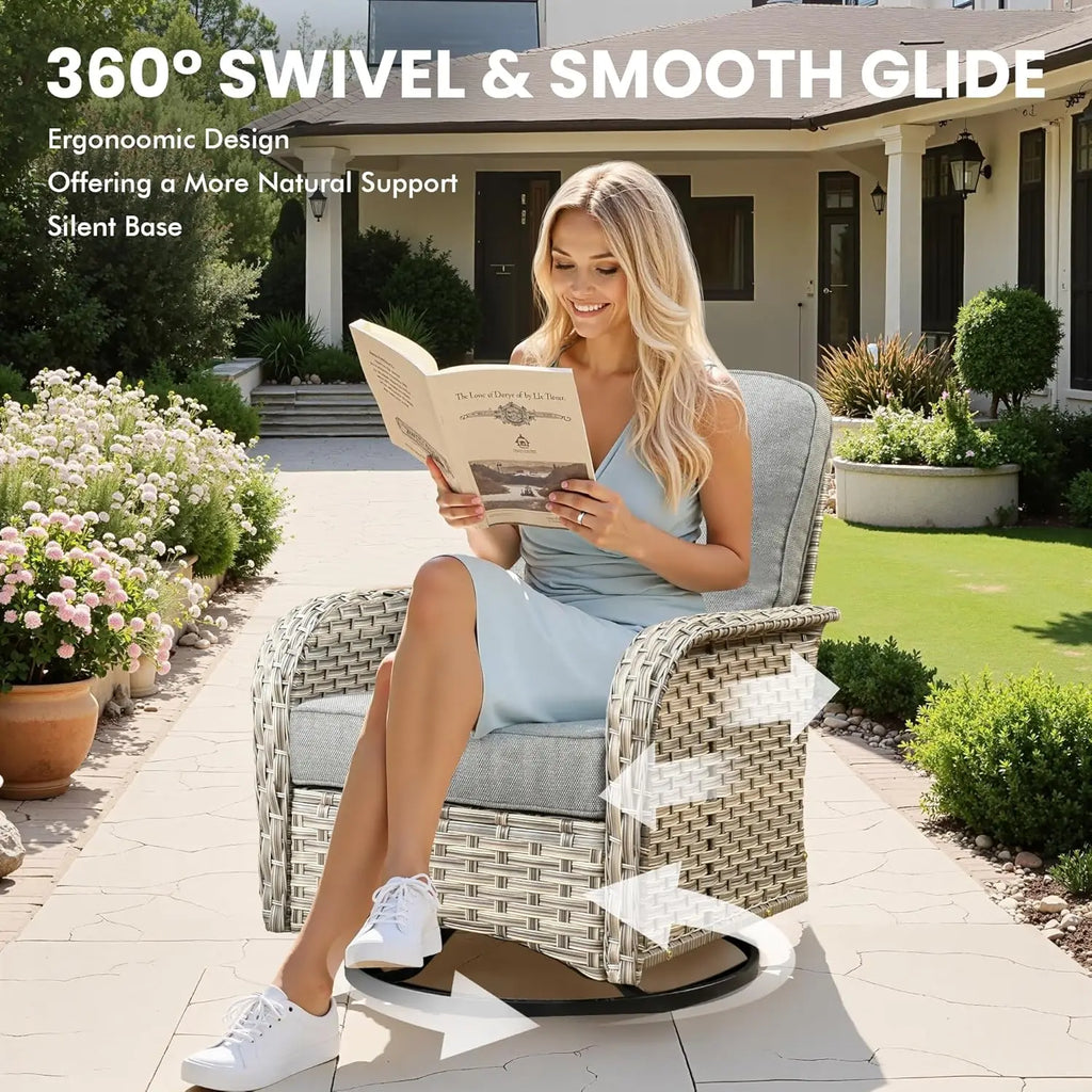 Outdoor Sectional Patio Furniture with Fire Pit Table and Swivel Rocking Chairs