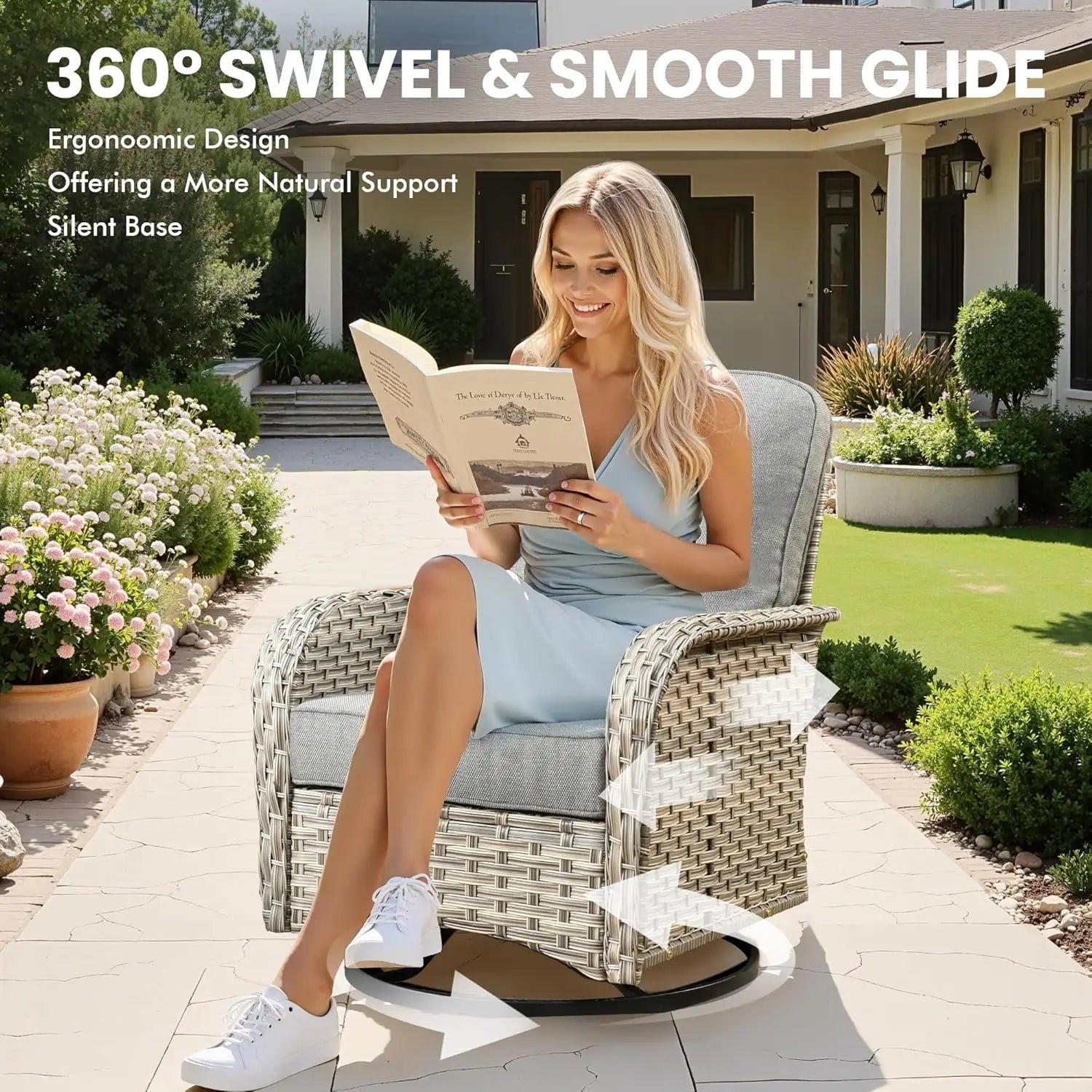 Outdoor Sectional Patio Furniture with Fire Pit Table and Swivel Rocking Chairs