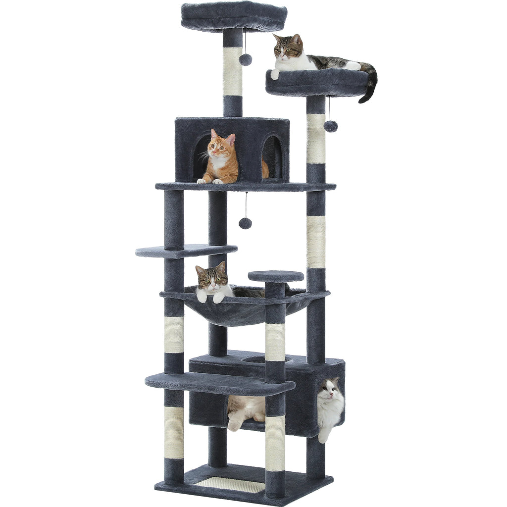 Large Cat Tree and Tower for Indoor Cats With Sisal-Covered Scratching Posts Spacious Hammock