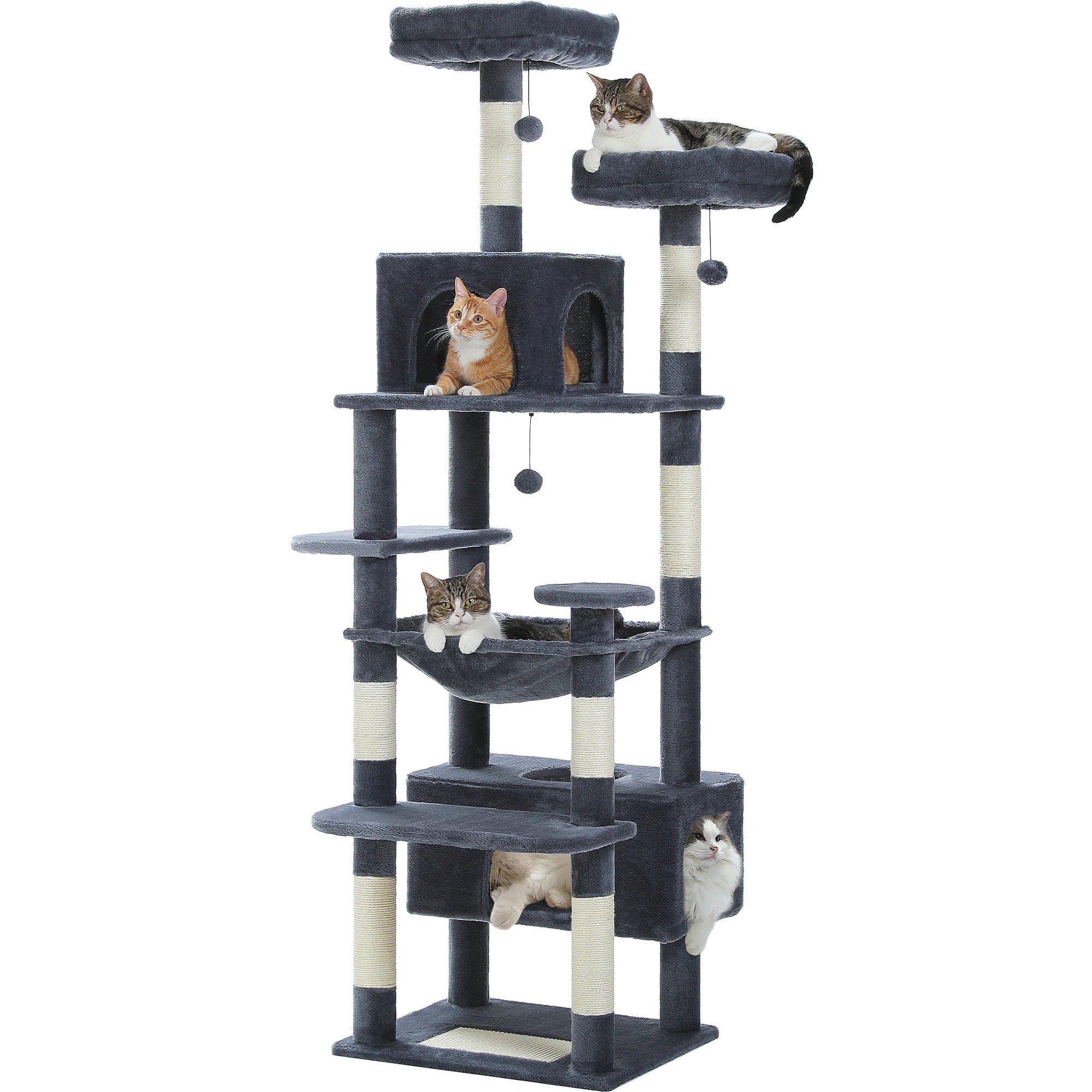 Large Cat Tree and Tower for Indoor Cats With Sisal-Covered Scratching Posts Spacious Hammock