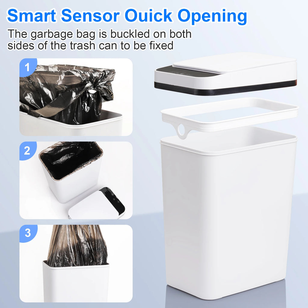 2 Pack 12L Bathroom Automatic Trash Cans Touchless Motion Sensor Slim with Lid