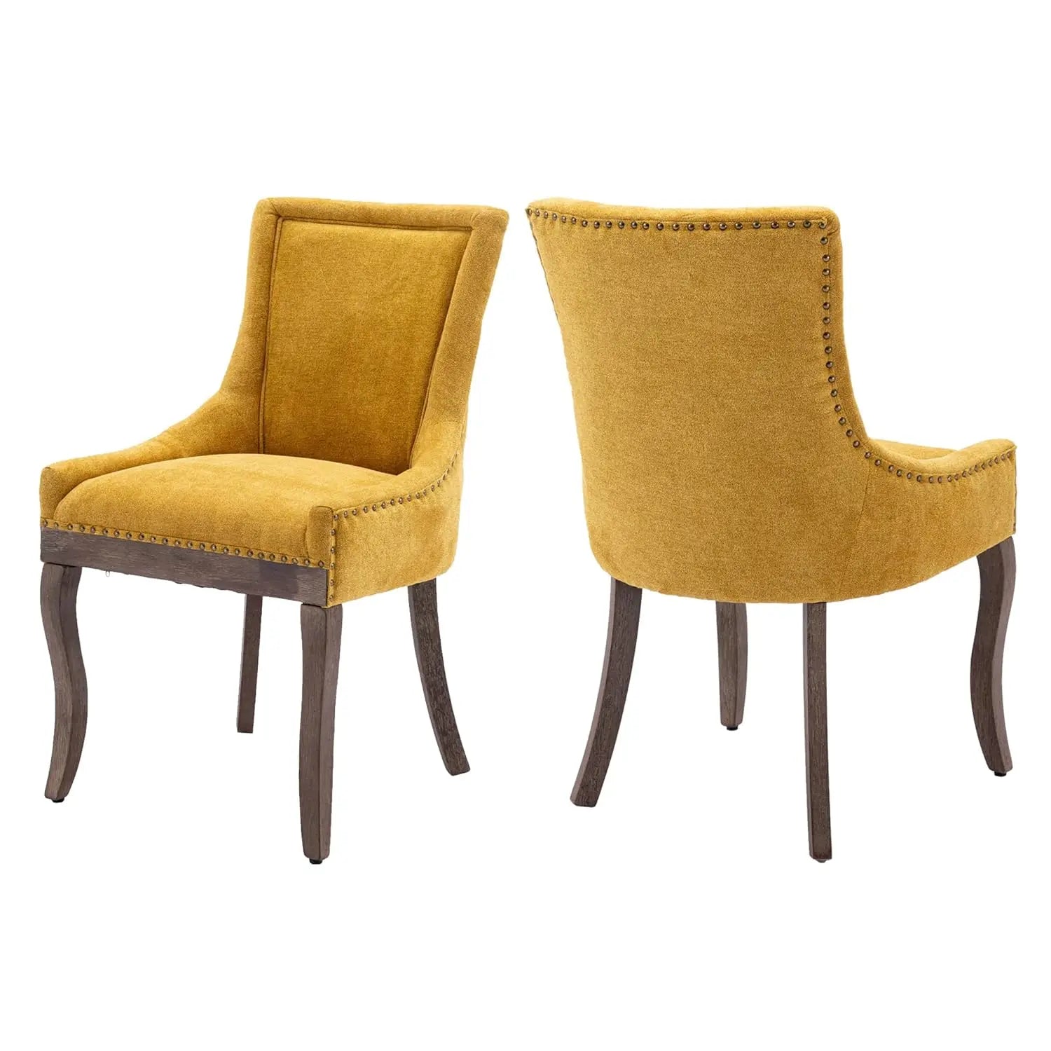 Upholstered Dining Chairs Set of 2 Neutral Chenille Trim Padded Olive Green Gold, Customized