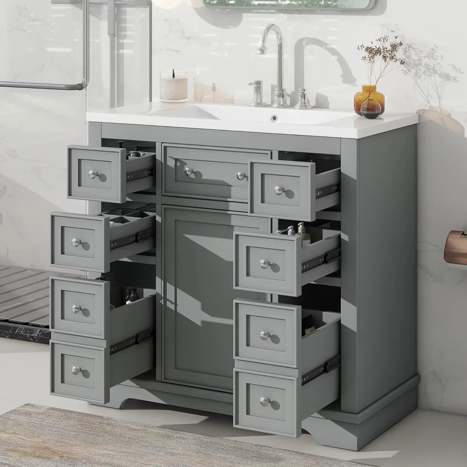 Bathroom Vanity Cabinet Sink Top Combo Single Door 3 Drrawers