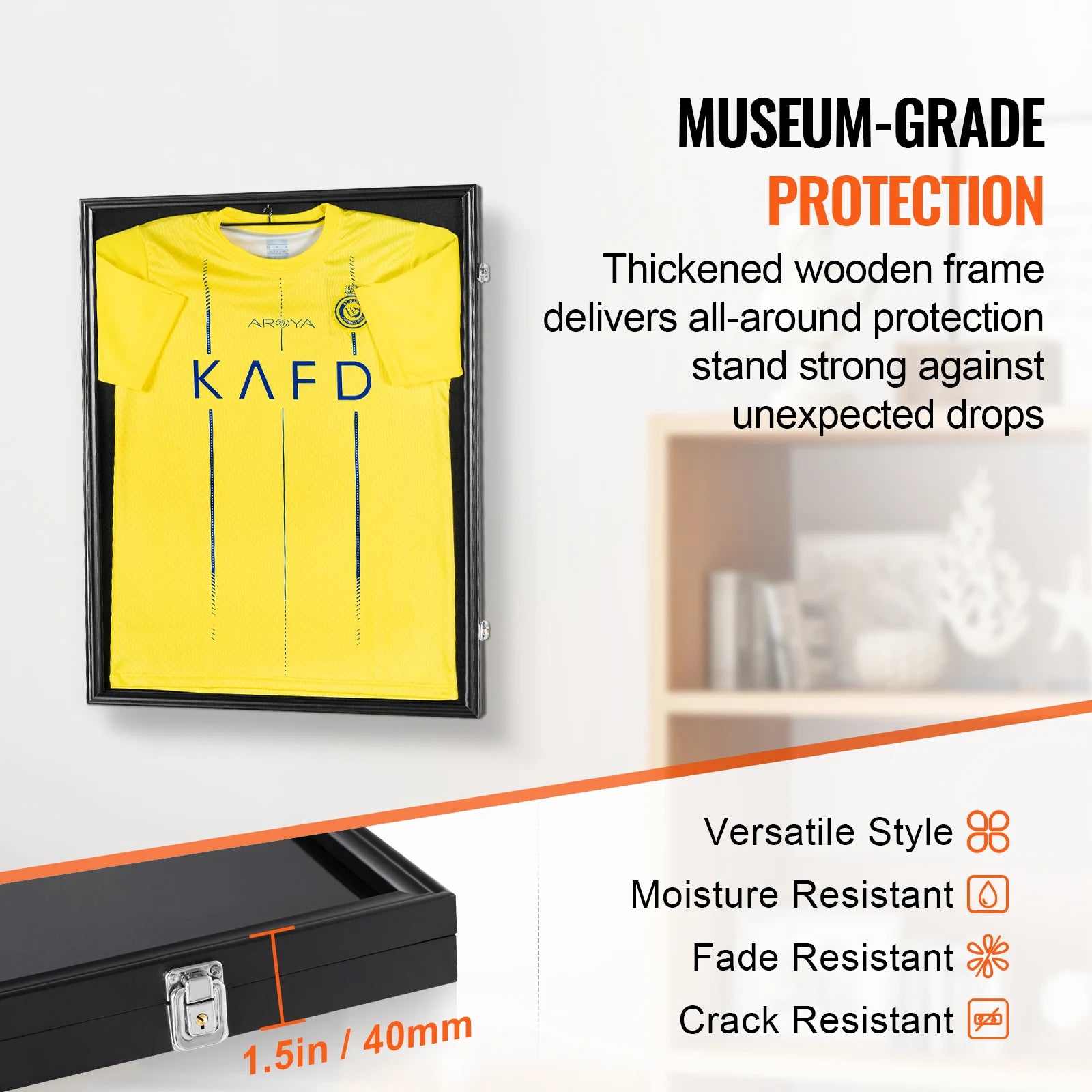 Jersey Display / Sports Card Display Frame Case, Large Lockable Sport Shadow Box