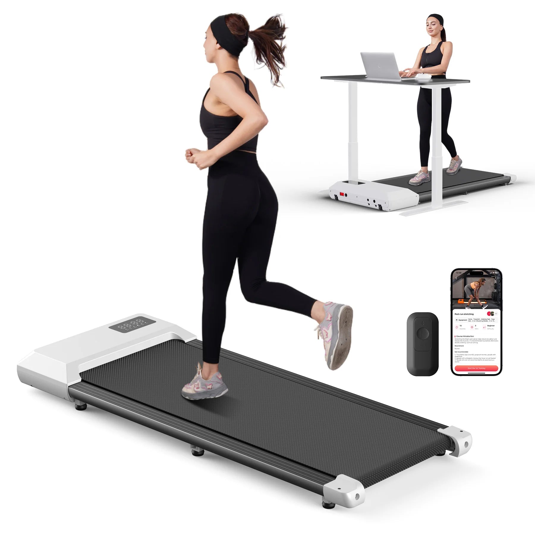 300lbs Treadmill Walking Pad LCD Digital Data Display 2in1 Walking Running Fitness Exercise Machine