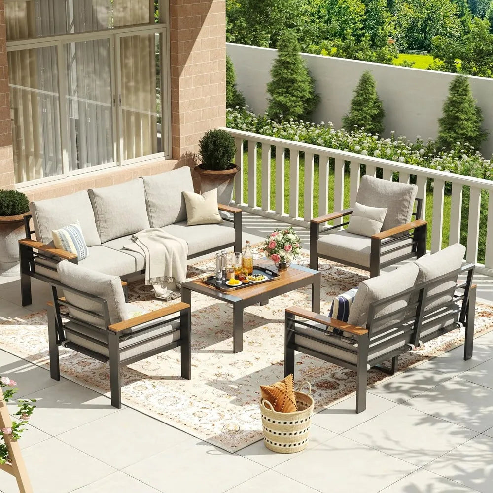 Aluminum Patio Furniture Set 7 Seats with Washable Thick Cushions