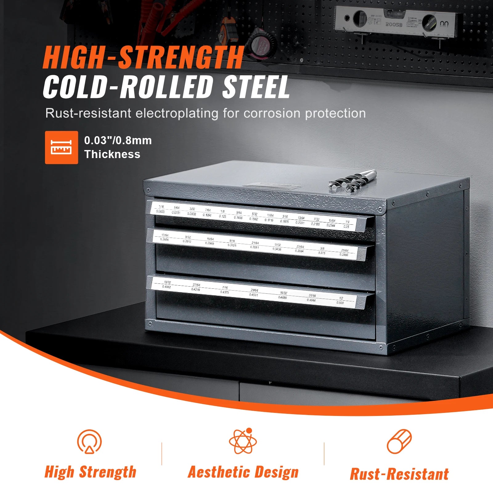 Drill Bit Steel Dispenser Cabinet Three-Drawer Drill Bit Organizer