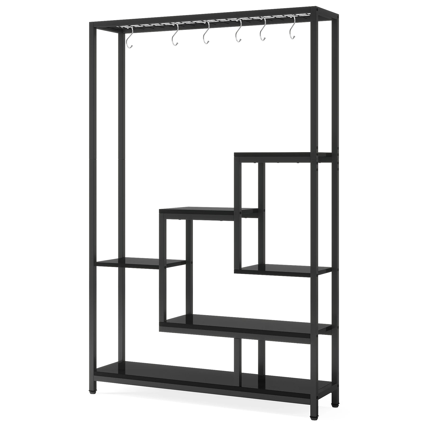 5 Tiers Tall Indoor Plant Stand Large Metal Plant Shelf with 10 PC S Hanging Hooks for Garden