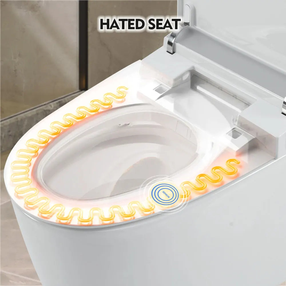 Heated Seat Smart Toilet, One Piece Toilet, Automatic Flush Tank without Bidet, with Foot sensor Flush