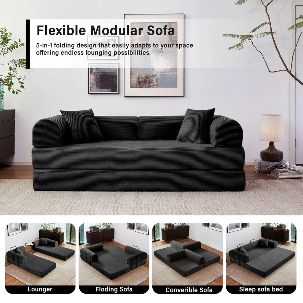 Foldable Convertible Futon Sofa Bed Floor Lounge with L-Shaped Armrest