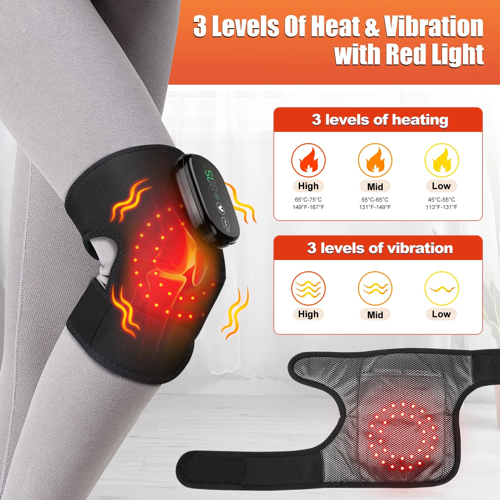 Heated Vibrating Knee Pads for Joint infrared Knee, Shoulder & Elbow Pad 3 in 1 Brace Hot Compress USB Charging