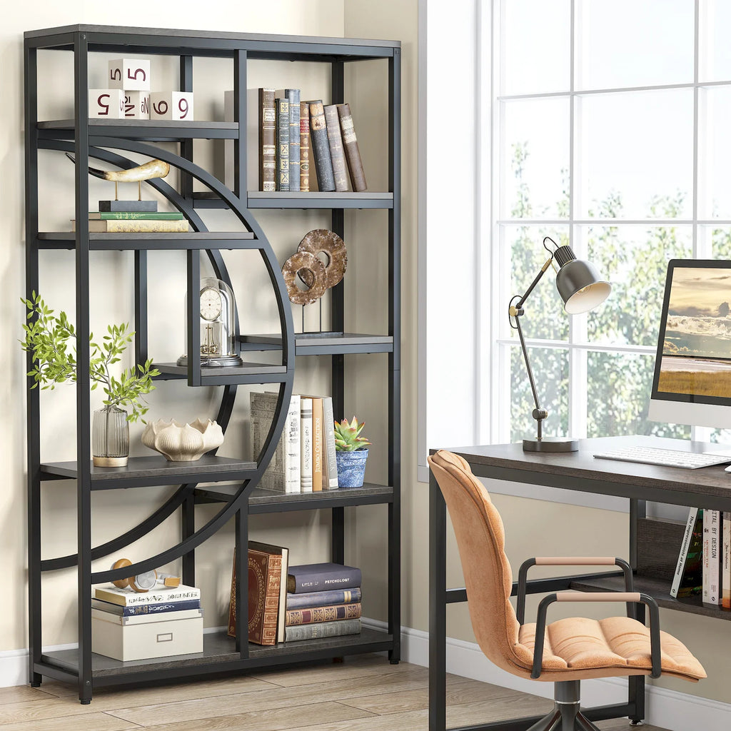 Bookshelf Industrial 5 Tier Etagere Bookcase, Freestanding Tall Bookshelves Display Shelf Organizer