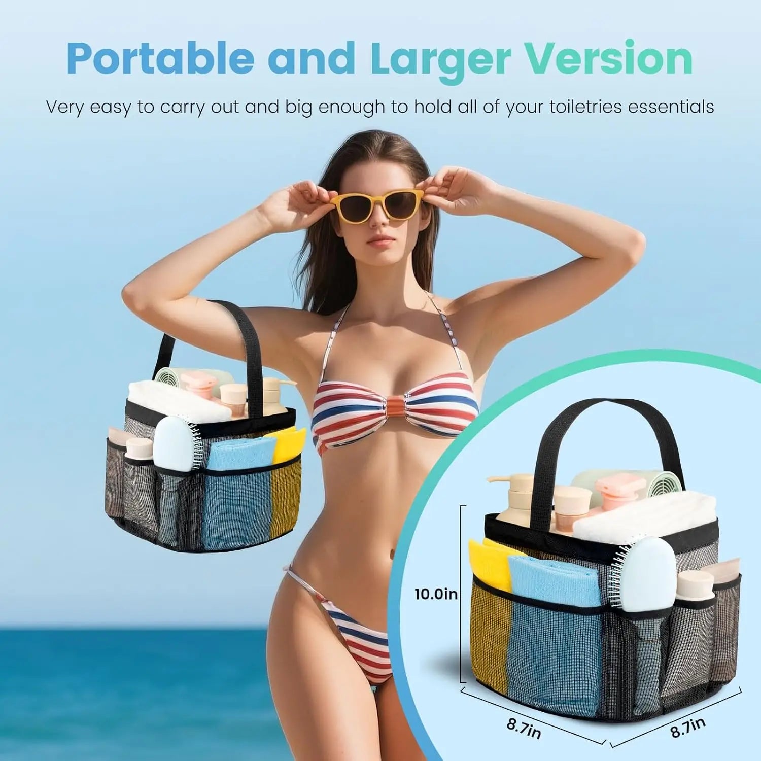 Mesh Shower Caddy with 9 Pockets, Large-Capacity Quick-Dry Toiletry Bag