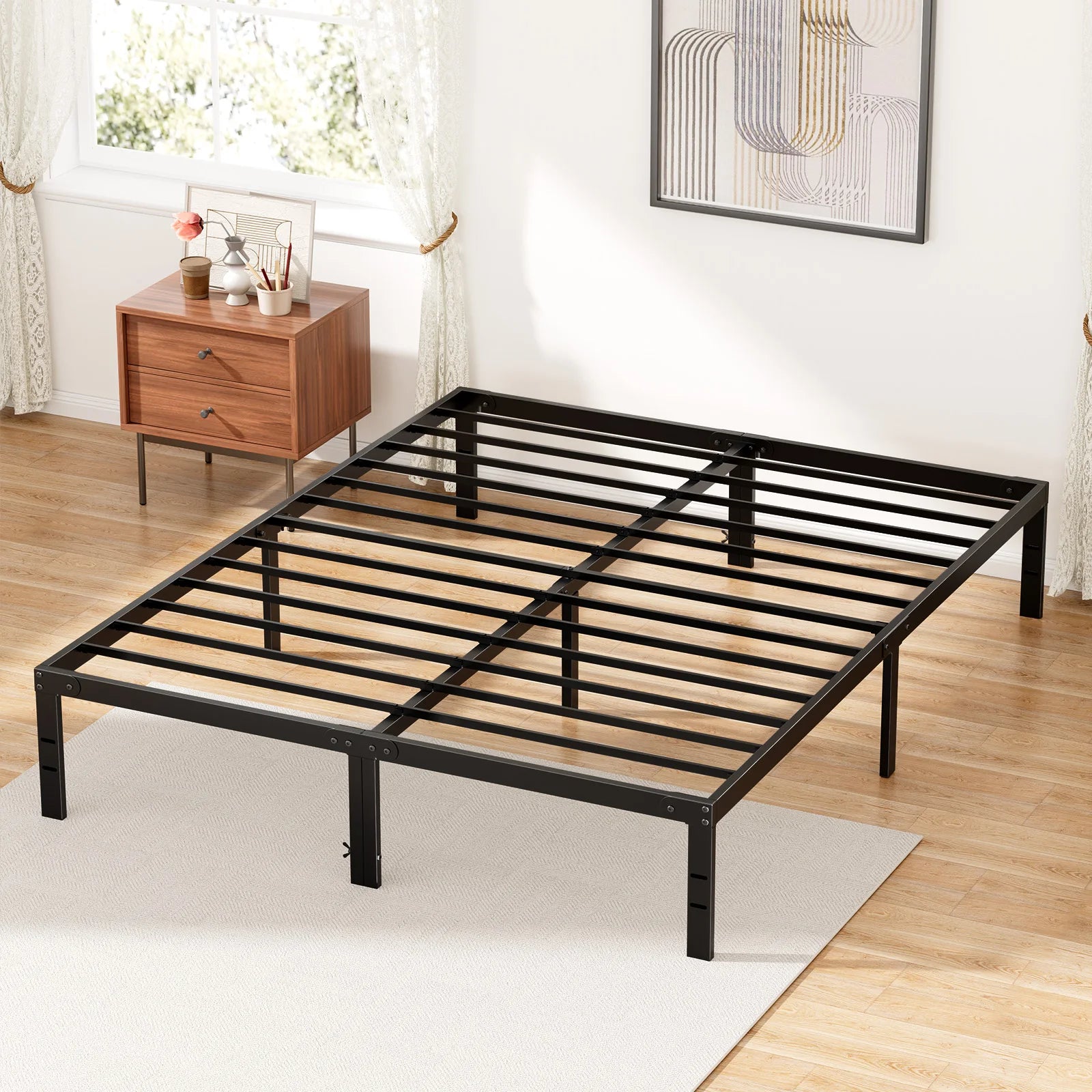win Full Queen King Size Bed Frame Metal Platform with Storage Space Sturdy Steel Slat Support 350LBS