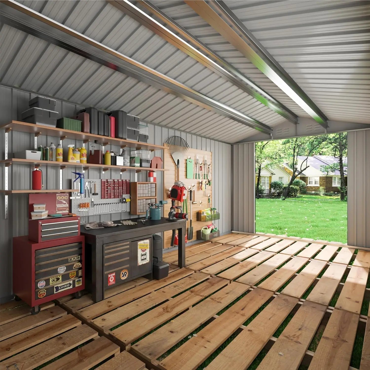 Outdoor Heavy-Duty Metal Storage Shed w/ Lockable Door