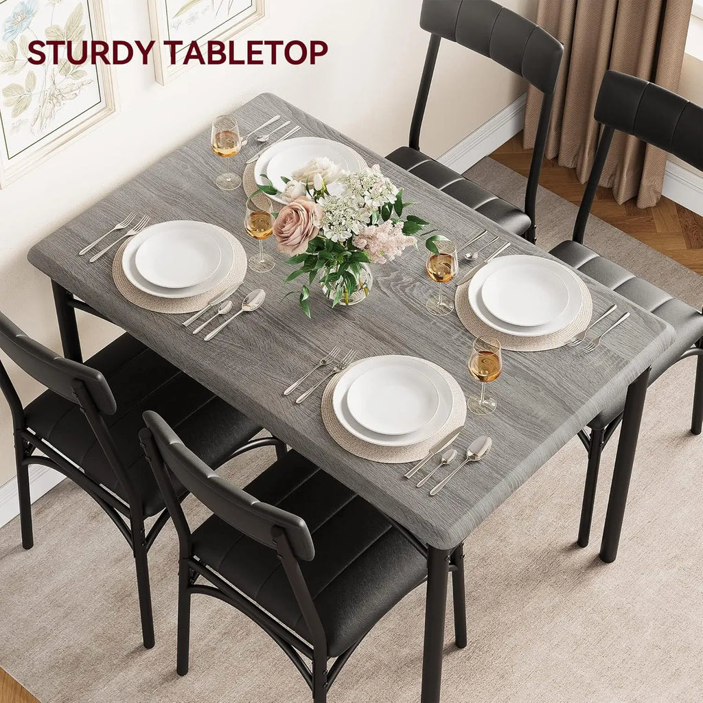 Modern Dining Table Set with 4 Upholstered Chairs, 5 Piece Dining Room Table Set