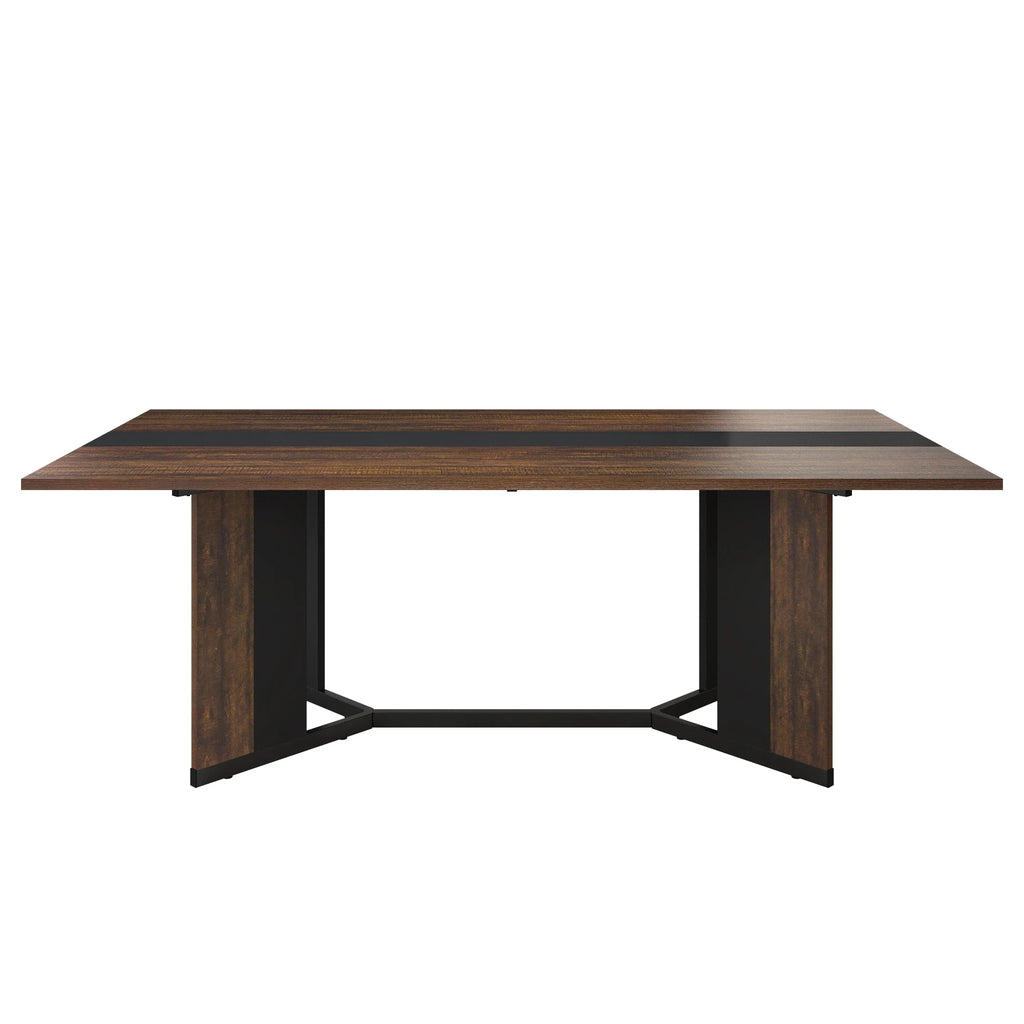 Large Rectangular White Dining Table for up to 10 People w/Marble Color, Wood Tabletop, Metal Leg