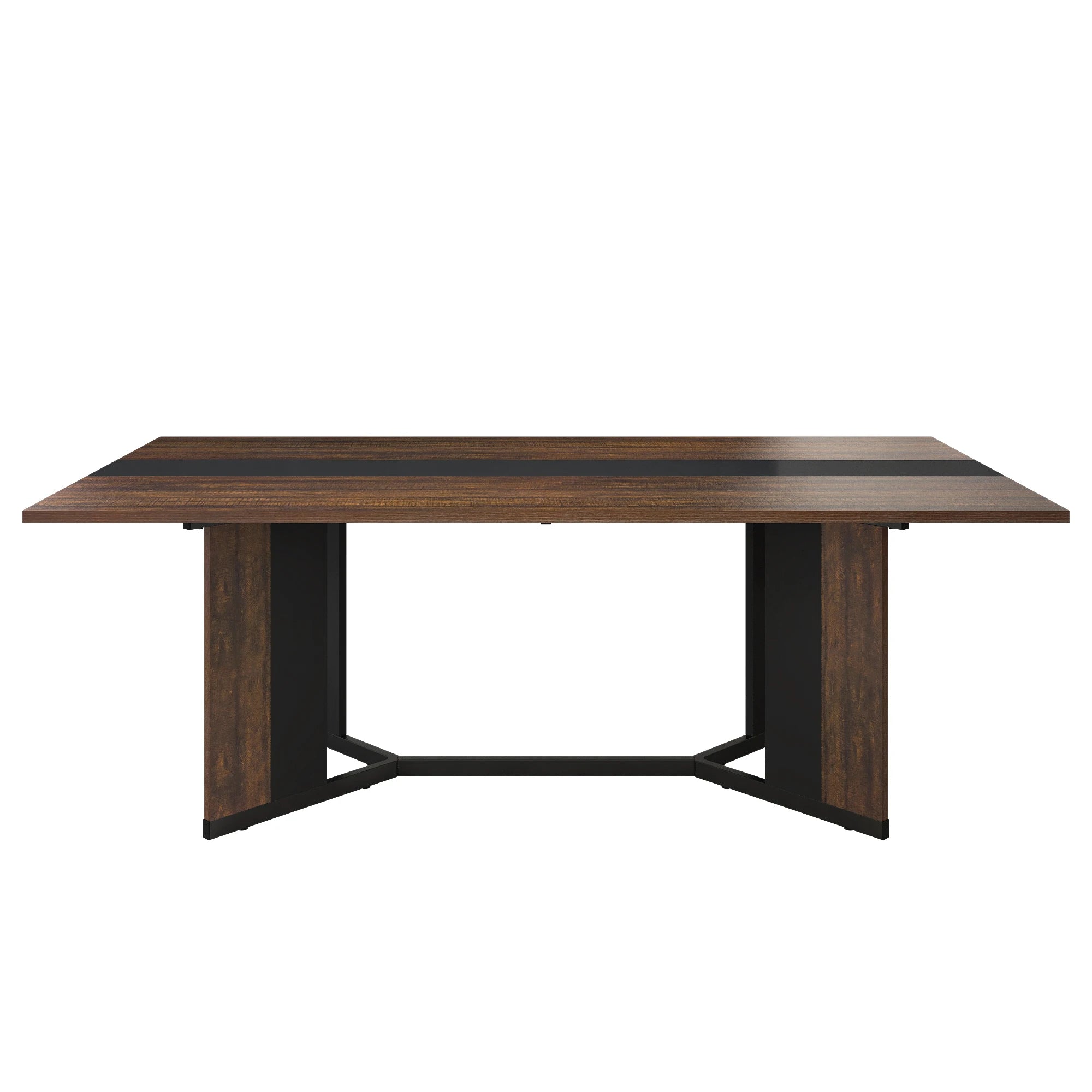 Large Rectangular White Dining Table for up to 10 People w/Marble Color, Wood Tabletop, Metal Leg