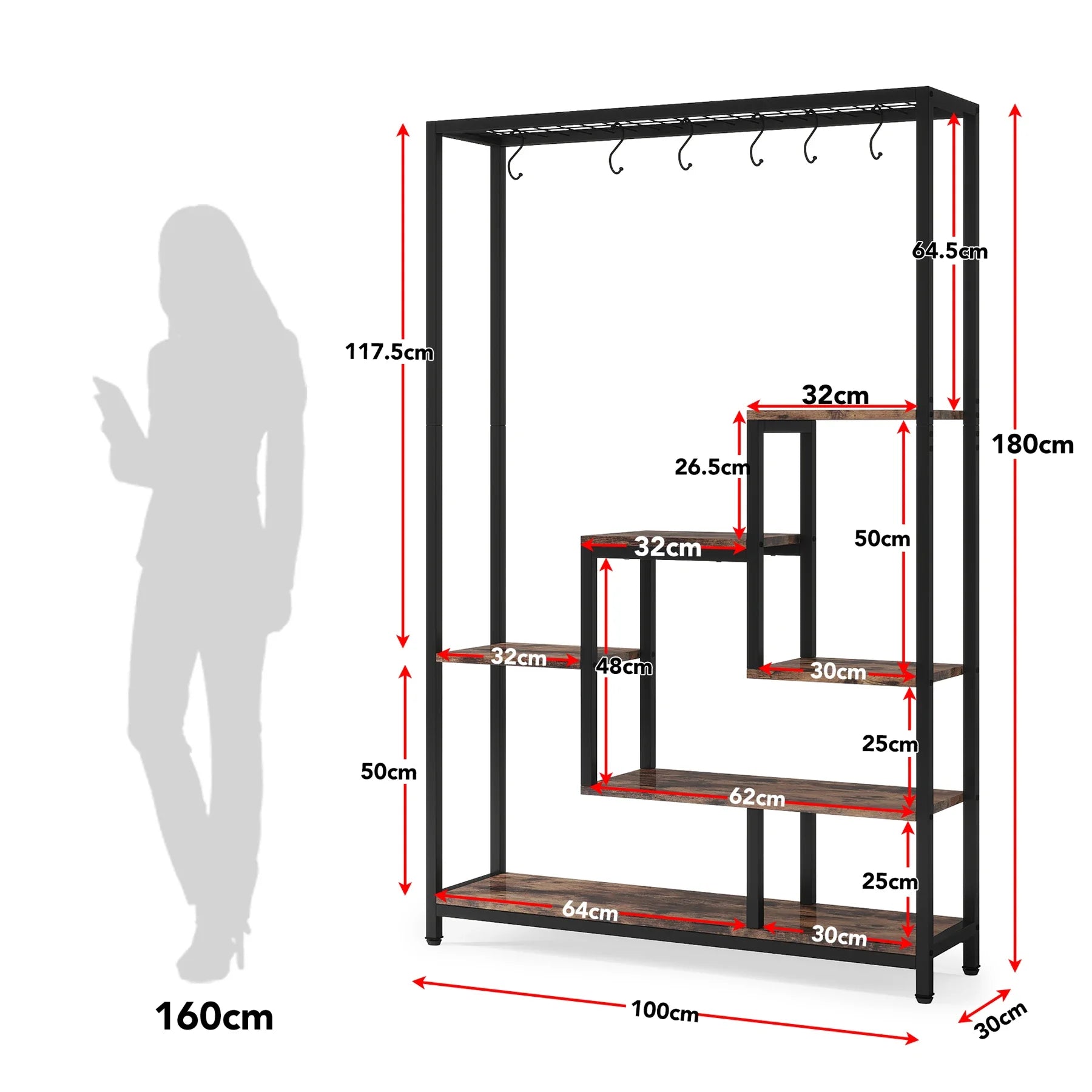 5 Tiers Tall Indoor Plant Stand Large Metal Plant Shelf with 10 PC S Hanging Hooks for Garden