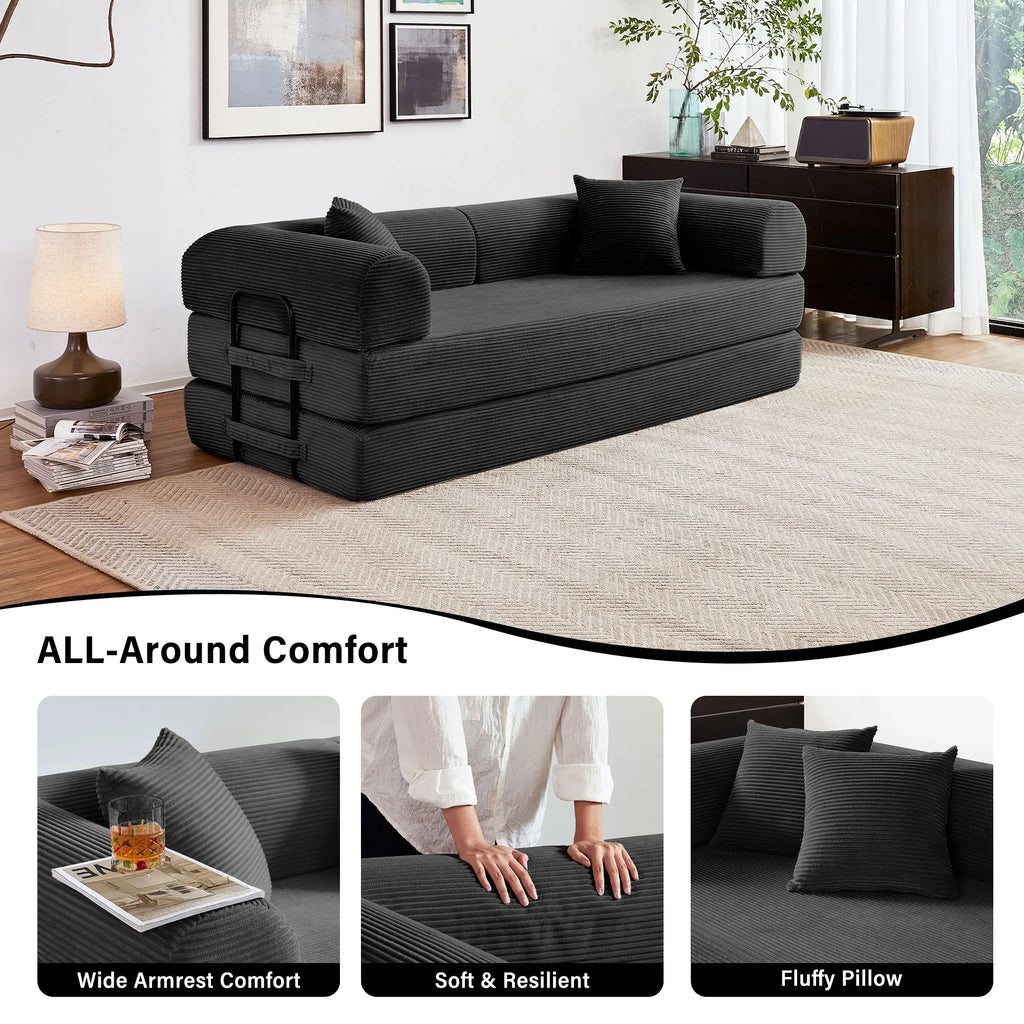 Foldable Convertible Futon Sofa Bed Floor Lounge with L-Shaped Armrest